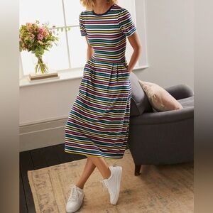 Boden Multicolor Lucinda Jersey Stripe Midi Dress Women’s Sz 6R Pockets Viscose